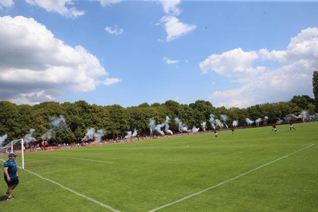 August 1, 2026, xrekx, Soccer Friendly Match, FC Metz vs. FC Kaiserslautern, FCK Fans, Atmosphere, Scarves, Ultras, Spectators, Visitors, Choreography, choreography, atmosphere, scarves, spectators, visitors Pyrotechnics DFL DFB REGULATIONS PROHIBIT ANY USE OF PHOTOGRAPHS as IMAGE SEQUENCES and or QUASI-VIDEO Metz