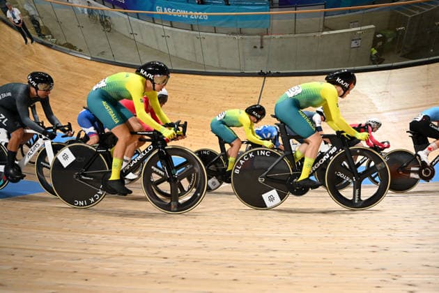 COM26 Track cycling, Rad, Radsport, Bahnrad, Bahn Georgia Baker, Alyssa Polites and Edwards of Australia compete during the Women s 25Km Points Race Final of the Glasgow 2026 Commonwealth Games at the Sir Chris Hoy Velodrome in Glasgow, Scotland, Saturday, August 1, 2026. ( NO ARCHIVING, EDITORIAL USE ONLY Glasgow United Kingdom Copyright: xDEANxLEWINSx 20260802182546731985