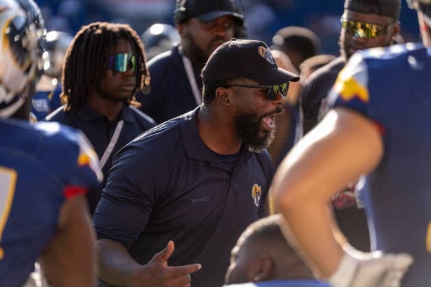 Joshua Fitzgerald, head coach of the Alpine Rams, is beside himself; GER Rhein Fire vs. Alpine Rams, American football, AFLE, 2026 season, August 1, 2026; GER Rhein Fire vs. Alpine Rams, American football, AFLE, 2026 season, August 1, 2026, Duisburg Copyright: xEibner-Pressefoto FabianxFriesex EP_FFE
