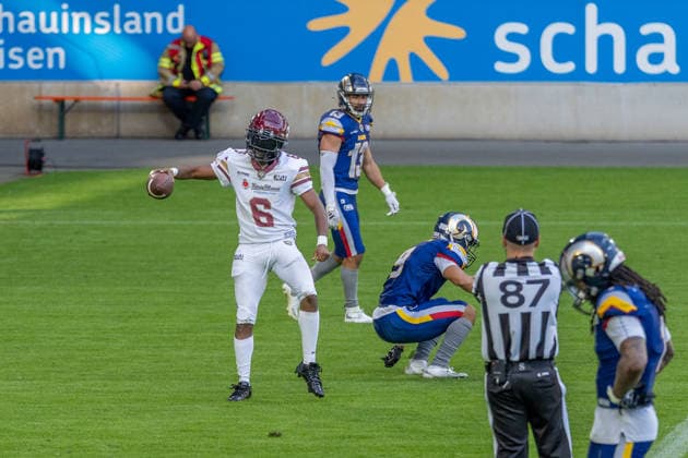 Touchdown by Kaylon Geiger, Rhein Fire, 06, GER Rhein Fire vs. Alpine Rams, American Football, AFLE, 2026 Season, 01 08 2026 GER Rhein Fire vs. Alpine Rams, American Football, AFLE, 2026 Season, August 1, 2026, Duisburg Copyright: xEibner-Pressefoto FabianxFriesex EP_FFE