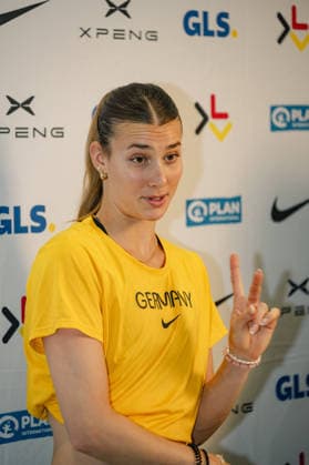 Sandrina Sprengel (GER), VfB Stuttgart, answers reporters questions at the DLV Media Days press conference on combined events, track and field, and the 2026–2027 season, August 4, 2026 Press conference at DLV Media Days, combined events, 2026–2027 season, August 4, 2026, Leverkusen Copyright: xEibner-Pressefoto ThomasxHaeslerx EP_THR