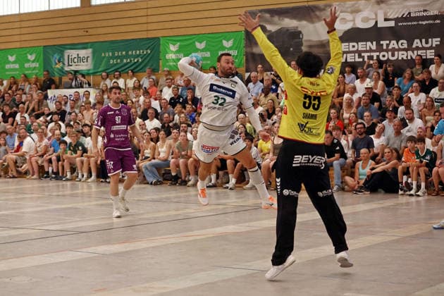 August 4, 2026, xovx, Lindencup Handball, HSG Wetzlar vs. TV Hüttenberg: David Kuntscher (TV Hüttenberg), Nikolaj Laesö (HSG Wetzlar), Yahav Shamir (TV Hüttenberg), Linden Stadthalle, Hesse, Germany, DE
