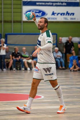 August 4, 2026, xovx, Lindencup Handball, HSG Wetzlar vs. TV Hüttenberg, Nikolaj Laesö (HSG Wetzlar), cutout image, Linden Stadthalle, Hesse, Germany, DE