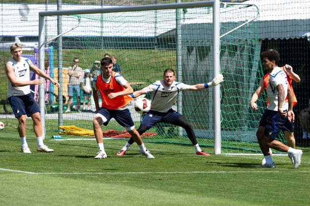 Luca Philipp, TSG Hoffenheim, 37, goalkeeper braces for a shot TSG Hoffenheim, soccer, training camp, preseason, 2026–2027 season, GER, August 5, 2026, Eibner Press Photo by Andreas Ulmer TSG Hoffenheim, soccer, training camp, preseason, 2026–2027 season, GER, August 5, 2026, Copyright: xEibner-Pressefoto AndreasxUlmerx EP_AUR