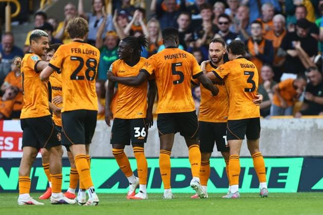 Adam Armstrong of Wolves celebrates scoring their sides first goal Wolverhampton Wanderers v Port Vale, EFL Carabao Cup, First Round, Football, Molineux, Wolverhampton, UK - 07 Aug 2026Wolverhampton Molineux United Kingdom EDITORIAL USE ONLY No use with unauthorised audio, video, data, fixture lists, club league logos or live services. Online in-match use limited to 120 images, no video emulation. No use in betting, games or single club league player publications. Copyright: xPhilxOldham Shutterstockx 17050839ag