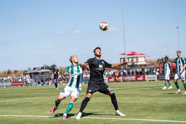 August 8, 2026, GER Germany, Soccer, 2026–2027 Season, Bundesliga, Friendly Match: Werder Bremen vs. SC Paderborn, Tackle between Stefano Marino (SC Paderborn 07, No. 30) and Marco Grüll (SV Werder Bremen, No. 17), Vechta Sports Complex, VfL Oythe, Lower Saxony, Germany Copyright: xnordphotoxGmbHx xSchulzex