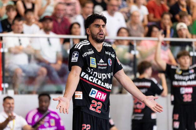 Eloy Morante MALDONADO of HC Erlangen, 22, is disappointed, dissatisfied, annoyed, frustrated—emotions, anger, sadness, negative emotions (GER), HBW Balingen Weilstetten vs. HC Erlangen, handball, preseason, tournament, S Cup Altensteig, 3rd-place match, 2026–2027 season, August 9, 2026, GER, HBW Balingen Weilstetten vs. HC Erlangen, handball, preseason, tournament, S Cup Altensteig, 3rd-place match, 2026–2027 season, August 9, 2026, Altensteig Copyright: xEibnerxPressefoto OliverxSchmidtx EP_OST