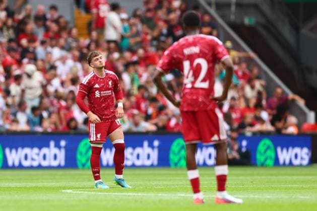 Harvey Elliott of Liverpool looks dejected after the 3rd goal scored by Paris Brunner of Monaco Liverpool v Monaco, Pre Season Friendly, Football, Anfield, Liverpool, UK - 09 Aug 2026Liverpool Anfield United Kingdom EDITORIAL USE ONLY No use with unauthorised audio, video, data, fixture lists, club league logos or live services. Online in-match use limited to 120 images, no video emulation. No use in betting, games or single club league player publications. Copyright: xPaulxCurrie Shutterstockx 17051142eu