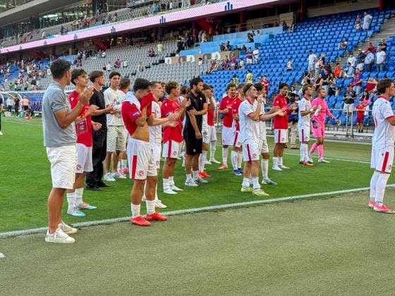 FC Thun after the game, Switzerland, soccer, Super League, Matchday 3, 2026–2027, FC Basel 1893 vs. FC Thun, August 9, 2026, St. Jakob Park, Basel, Switzerland Copyright: xGrantxHubbsx