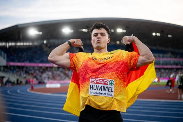 August 11, 2026, GBR, Track and Field, 2026 European Championships, Evening Session, Day 2, Birmingham Merlin Hummel Germany celebrates second place and the silver medal, Men s Hammer Throw, Final, Alexander Stadium, Birmingham, England, Great Britain Copyright: xNordphoto Memmlerx