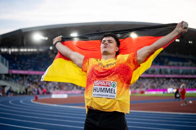August 11, 2026, GBR, Track and Field, 2026 European Championships, Evening Session, Day 2, Birmingham Merlin Hummel Germany celebrates second place and the silver medal, Men s Hammer Throw, Final, Alexander Stadium, Birmingham, England, Great Britain Copyright: xNordphoto Memmlerx