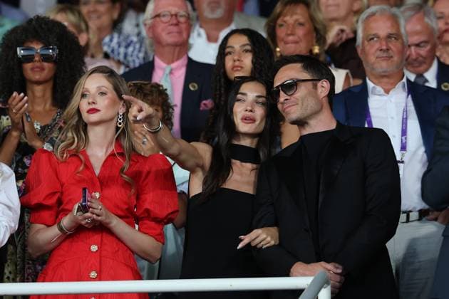 From the right: Ed Westwick with Amy Jackson, Anna Hiltrop, guests of Hermann Bühlbecker, opening ceremony, AACHEN FEI World Championships 2026, World Equestrian Festival, 2026 World Equestrian Games, Aachen 2026, Welcome Home 2026, Aachen Soers, August 11–23, 2026, Equestrian Sports, August 11, 2026, Aachen Soers, Germany