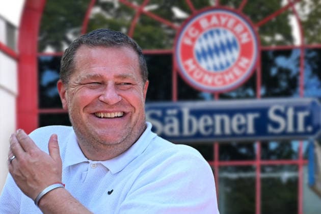 ATTENTION: PHOTO MONTAGE—Decision on Max EBERL, sporting director of FC Bayern Munich, apparently made; contract extended. ARCHIVE PHOTO: laughing, laughter, smiling, optimistic, in good spirits, Single image, cropped single subject, half-length portrait, half-figure Friendly match: FC Rottach Egern vs. FC Bayern Munich Training camp in Rottach Egern on July 30, 2026 Soccer, Bundesliga 1, 2026–2027 season