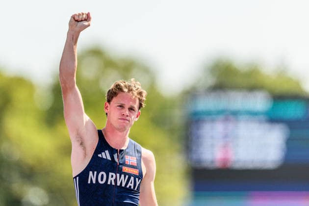 August 13, 2026: Sander Aae Skotheim of Norway celebrates while competing in the men’s decathlon pole vault on Day 4 of the 2026 European Athletics Championships on August 13, 2026 in Birmingham. Photo by Mathias Bergeld, BILDBYRAN, code MB MT1068. track and field, athletics, friidrett, European Athletics Championships, 2026 European Athletics Championships, 4th day, decathlon, multi-event, Norway, celebration Copyright: MATHIASxBERGELD BB260813MB087