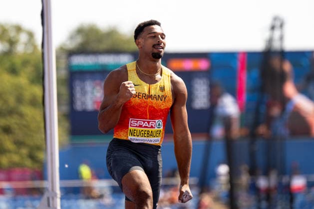 August 13, 2026, GBR, Track and Field, 2026 European Championships, Morning Session, Day 4, Birmingham; Leo Neugebauer of Germany celebrates a good jump, Men s Decathlon, Pole Vault, Birmingham Alexander Stadium, England, Great Britain Copyright: xNordphoto Memmlerx
