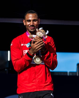 European Athletics Championships, Birmingham, August 13, 2026 BIRMINGHAM, UNITED KINGDOM, AUGUST 13—Jason Joseph of Switzerland, holding the gold medal for the 110-meter hurdles, at the medal ceremony during the European Athletics Championships in Birmingham on August 13, 2026, in Birmingham, United Kingdom Copyright: xBEAUTIFULxSPORTS UlfxSchillerx