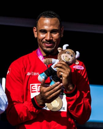 European Athletics Championships, Birmingham, August 13, 2026 BIRMINGHAM, UNITED KINGDOM, AUGUST 13—Jason Joseph of Switzerland, holding the gold medal for the 110-meter hurdles, at the medal ceremony during the European Athletics Championships in Birmingham on August 13, 2026, in Birmingham, United Kingdom Copyright: xBEAUTIFULxSPORTS UlfxSchillerx