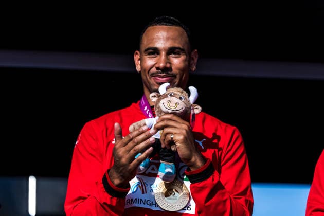 European Athletics Championships, Birmingham, August 13, 2026 BIRMINGHAM, UNITED KINGDOM, AUGUST 13—Jason Joseph of Switzerland, holding the gold medal for the 110-meter hurdles, at the medal ceremony during the European Athletics Championships in Birmingham on August 13, 2026, in Birmingham, United Kingdom Copyright: xBEAUTIFULxSPORTS UlfxSchillerx