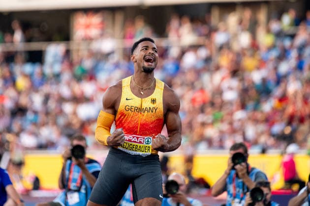 August 13, 2026, GBR, Track and Field, 2026 European Championships, Evening Session, Day 4, Birmingham: Leo Neugebauer of Germany celebrates a good throw, Men’s Decathlon, Javelin Throw, Birmingham Alexander Stadium, England, Great Britain Copyright: xNordphoto Memmlerx