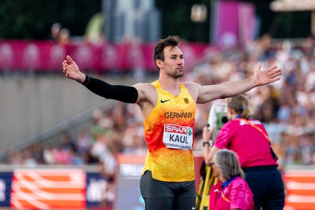 August 13, 2026, GBR, Track and Field, 2026 European Championships, Evening Session, Day 4, Birmingham; Niklas Kaul of Germany celebrates a good throw, Men s Decathlon, Javelin Throw, Birmingham Alexander Stadium, England, Great Britain Copyright: xNordphoto Memmlerx