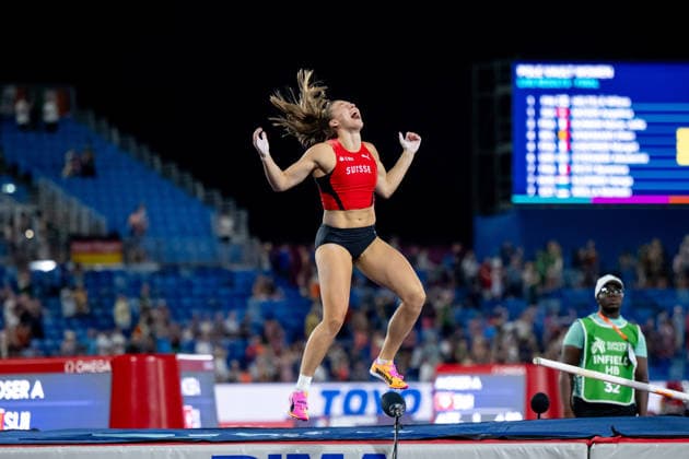 August 13, 2026, GBR, Track and Field, 2026 European Championships, Evening Session, Day 4, Birmingham: Angelica Moser of Switzerland celebrates her winning jump and gold medal, Women’s Pole Vault, Final, Alexander Stadium, Birmingham, England, United Kingdom Copyright: xNordphoto Memmlerx