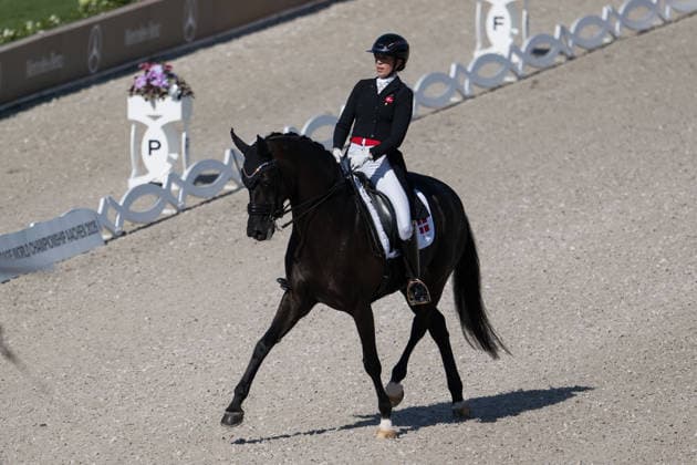 August 14, 2026: Carina Cassoe Kruth of Denmark, riding Heiline’s Danciera, competes in the Dressage Grand Prix Special on Day 4 of the 2026 FEI World Championships on August 14, 2026 in Aachen. Photo by Emma Wallskog, BILDBYRAN, code EW EW0682. equestrian sports, 2026 World Championships, 2026 FEI World Championships, BBENG, equestrian sports, World Championships, dressage, Denmark Copyright: EMMAxWALLSKOG BB260814EW022