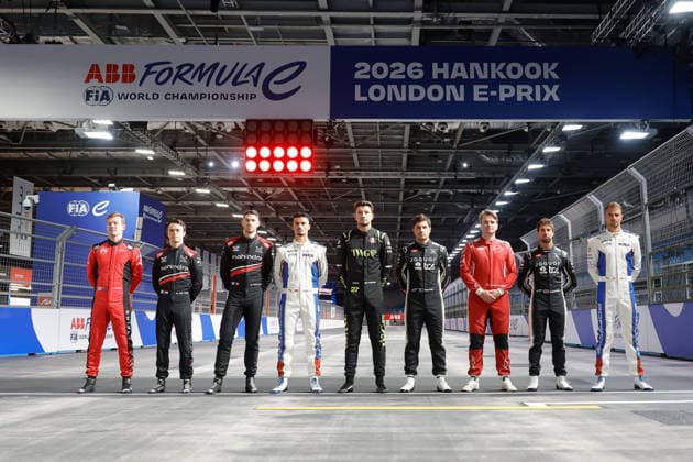 2026 FORMULA E LONDON ePRIX Championship contenders, Formula E Drivers, class of 2025-26, CASSIDY Nick (nzl), Citroën Racing Formula E Team, Citroën, portrait, DE VRIES Nyck (nld), Mahindra Racing, Mahindra M12Electro, portrait, MORTARA Edoardo (swi), Mahindra Racing, Mahindra M12Electro, portrait, WEHRLEIN Pascal (ger), Porsche Formula E Team, Porsche 99X Electric, portrait, DENNIS Jake (gbr), Andretti Formula E, Porsche 99X Electric, portrait, EVANS Mitch (nzl), Jaguar TCS Racing, Jaguar I-Type 7, portrait, ROWLAND Oliver (gbr), Nissan Formula E Team, Nissan e-4ORCE 05, portrait, DA COSTA Antonio Felix (prt), Jaguar TCS Racing, Jaguar I-Type 7, portrait, MULLER Nico (swi), Porsche Formula E Team, Porsche 99X Electric, portrait during the London ePrix, 16th and 17th round of the 2025-26 ABB FIA Formula E World Championship, WM, Weltmeisterschaft on the ExCel London Circuit from August 14 to 16, 2026 in London, United Kingdom - LondonUnited Kingdom Copyright: xPauloxMariax