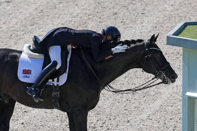 1st place, winner Charlotte Fry GBR, Great Britain, United Kingdom, riding Glamourdale, Celebration, Emotion, Joy, Dressage, FEI Dressage World Championship MEGGLE Prize, Grand Prix Special, Individual Competition, AACHEN FEI World Championships 2026, World Festival of Equestrian Sports, 2026 Equestrian World Championships, Aachen 2026, Welcome Home 2026, Aachen Soers, August 11–23, 2026, Equestrian Sports, August 14, 2026, Aachen Soers, Germany