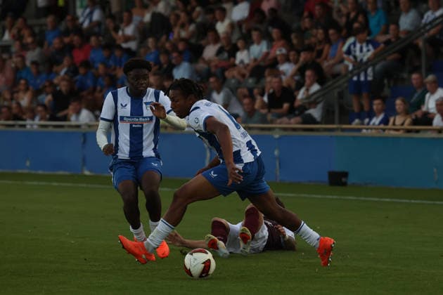 August 14, 2026, Hertha BSC II vs. BFC Dynamo, Regionalliga 2026–2027, Matchday 5 (from left to right): Enoch Oluwajimi Adetokunbo Adelenu (Hertha BSC II, 30), Jermaine Ngwa (Hertha BSC II, 06), Berlin, Berlin, Germany