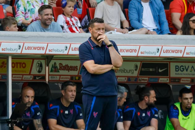 Pierre Sage, Crystal Palace, Coach, Germany, Soccer, Friendly Match, 2026–2027, SC Freiburg vs. Crystal Palace, August 15, 2026, Freiburg im Breisgau, Europa-Park Stadium, Germany Copyright: xGrantxHubbsx