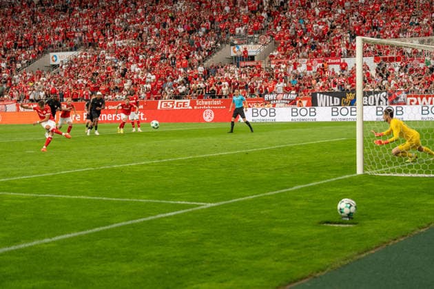 Semir Telalovic (Rot Weiss Essen, 17) converts the penalty kick to make it 1–0 against Omer Hanin (TSV Havelse, 13), GER Rot Weiss Essen vs. TSV Havelse, Soccer, 3rd League, Matchday 02, 2026–2027 Season, August 15, 2026 DFB and DFL regulations prohibit any use of photographs as image sequences and or quasi-video, GER Rot Weiss Essen vs. TSV Havelse, soccer, 3rd League, Matchday 02, 2026–2027 season, August 15, 2026, Essen Copyright: xEibner-Pressefoto FabianxFriesex EP_FFE