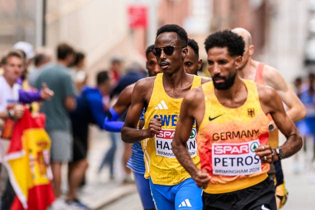August 16, 2026: Suldan Hassan of Sweden competes in the men’s marathon on day 7 of the 2026 European Athletics Championships on August 16, 2026 in Birmingham. Photo by Mathias Bergeld, BILDBYRAN, code MB MT1072. track and field, athletics, friidrett, friidrotts EM, 2026 European Athletics Championships, Day 7, Sweden, marathon Copyright: MATHIASxBERGELD BB260816MB018