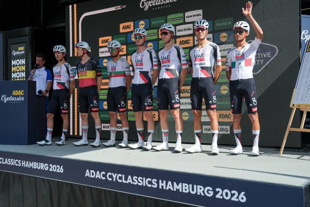 Germany, Hamburg, Buxtehude, ADAC Cyclassics 2026, 1 UWT, UCI World Tour, Men s Elite, One-Day Cycling Race, Team Presentation in Buxtehude, Team UAE Team Emirates, XRG WT Copyright: xStefanxTrochax
