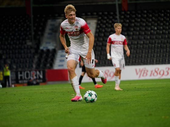 Maximilian Herwerth, VfB Stuttgart U23, 04 am Ball GER, Soccer, VfB Stuttgart II vs. Viktoria Cologne, 3. Liga, Matchday 2, 2026–2027 Season, August 16, 2026 GER, Soccer, VfB Stuttgart II vs. Viktoria Cologne, 3. Liga, Matchday 2, 2026–2027 Season, August 16, 2026 Aspach Copyright: xCarstenxSchweringx EP_CSG