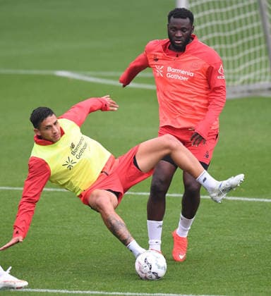 August 18, 2026, xophax, Soccer, Bundesliga 1, Bayer 04 Leverkusen, Practice, 2026–2027 Season, Equi Fernandez (left) and Victor Boniface (right), Bayer Leverkusen, Leverkusen