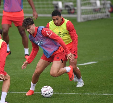 August 18, 2026, xophax, Soccer, Bundesliga 1, Bayer 04 Leverkusen, Training, 2026–2027 Season, Miguel Gutierrez (left, Bayer Leverkusen) and Equi Fernandez (right, Bayer Leverkusen)