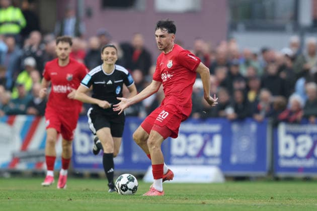 August 18, 2026, Men s, Soccer, 2026–2027 Season, Bavarian Regional League, Matchday 5: TSV Aubstadt vs. TSV 1860 Munich; Pascal Moll, 20; TSV Aubstadt in possession; Sulzfeld School Stadium, Aubstadt; NGN Arena, Bavaria, Germany