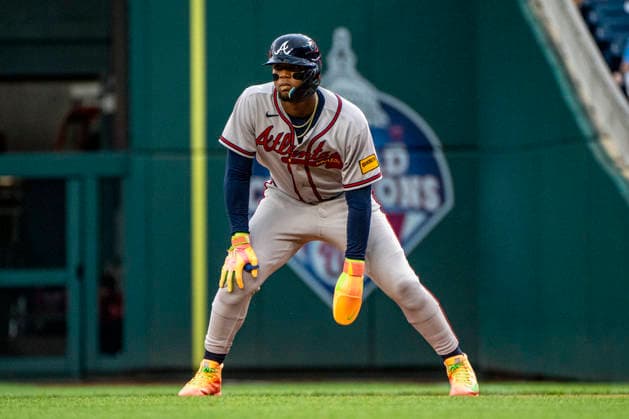 Atlanta Braves right fielder Ronald Acuna Jr. (13) prepares to steal second base in the top of the sixth inning during a game against the Washington Nationals at Nationals Park in Washington, DC on Wednesday, September 2, 2026. The Braves beat the Nationals 9-0. WAP20260902454 BONNIExCASH