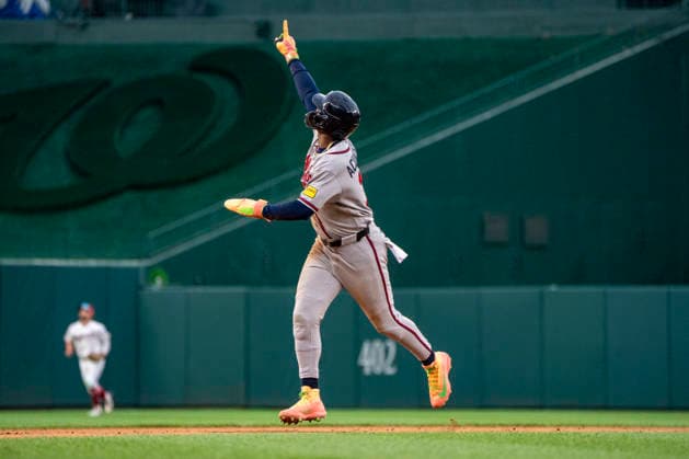 Atlanta Braves right fielder Ronald Acuna Jr. (13) celebrates while running the bases after Atlanta Braves catcher Sean Murphy (12) hits a home run in the top of the sixth inning during a game against the Washington Nationals at Nationals Park in Washington, DC on Wednesday, September 2, 2026. The Braves beat the Nationals 9-0. WAP20260902461 BONNIExCASH