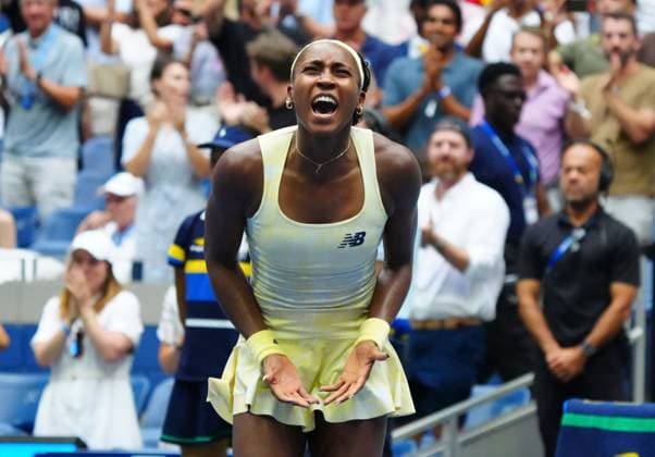 Coco Gauff celebrates her quarter final win over Mirra Andreeva 2026 US Open, Day Eleven, USTA Billie Jean King National Tennis Center, New York, USA - 09 Sep 2026New York USTA Billie Jean King National T New York (NY) United States of America EDITORIAL USE ONLY No use with unauthorised audio, video, data, fixture lists, club league logos or live services. Online in-match use limited to 120 images, no video emulation. No use in betting, games or single club league player publications. Copyright: xJavierxGarcia Shutterstockx 17140158aa