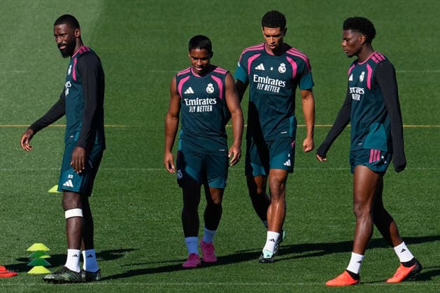 September 14, 2026, Valdebebas, Madrid, Spain: Antonio Rudiger, Endrick, Jude Bellingham and Aurelien Tchouameni during the training day of Real Madrid ahead the Spanish League, LaLiga EA Sports, football match against Elche CF at Ciudad Deportiva Real Madrid on September 14, 2026, in Valdebebas, Madrid, Spain. Real Madrid Training And press conference, PK, Pressekonferenz - Laliga Ea Sports - ZUMAa181 20260914_zaa_a181_029 Copyright: xDennisxAgyemanx