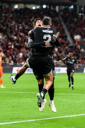 2026–2027 UEFA Europa League, Bayer 04 Leverkusen vs. NK Celje, Matchday 1, Wednesday, September 16, 2026, BayArena, North Rhine-Westphalia, Germany; Facundo Medina scores the 2–0 goal; celebration, joy, emotions, goal celebration; Afonso Moreira Copyright: xCelinaxLeiersx