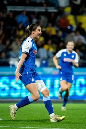 September 18, 2026, Germany, Soccer, Women s, Google Pixel 1 Bundesliga, 2026–2027 Season, Matchday 4, TSG 1899 Hoffenheim vs. VfL Wolfsburg: Chiara Hahn (Hoffenheim, 23) celebrates the goal that makes it 2–1. DFB and DFL regulations prohibit any use of photographs as image sequences and or quasi-video. Hoffenheim, Dietmar Hopp Stadium, Baden-Württemberg, Germany Copyright: xNordphoto Memmlerx