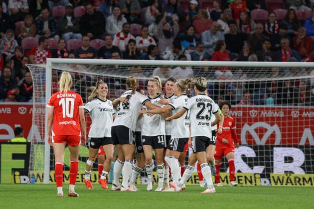 September 18, 2026, xusrbx, Soccer, Google Pixel, Women s Bundesliga, FSV Mainz 05 vs. Eintracht Frankfurt, Nina Luehrssen (Eintracht Frankfurt), No. 11, scores the goal to tie the game at 2–2 in the 65th minute, Mainz