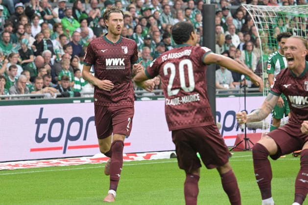 Goal celebration after his 0-2 goal, Calvin Brackelmann, FC Augsburg 2, SV Werder Bremen, FC Augsburg, soccer, Bundesliga, DFL, September 19, 2026. DFB regulations prohibit any use of photographs as image sequences and or quasi-video. Bremen, Bremen, Germany Copyright: xkolbert-press BurghardxSchreyerx