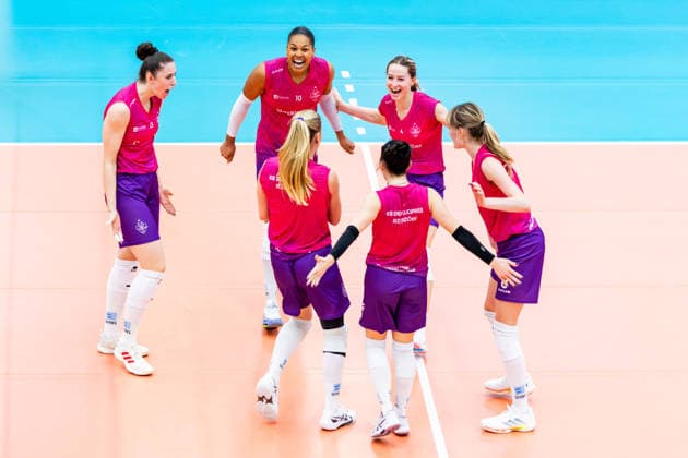 September 20, 2026, GER, Volleyball, Women, Funke Volley Cup, Season 26–27, Day 3 of the tournament, Dresdner SC (Dresdner Sportclub 1898) vs. KS DevelopRes Rzeszow: Justyna Jankowska (KS DevelopRes Rzeszow), Taylor Mims (KS DevelopRes Rzeszow), Martyna Lazowska KS DevelopRes Rzeszow 99089 Erfurt Sports Hall, Rieths Sports Complex, Thuringia, Germany
