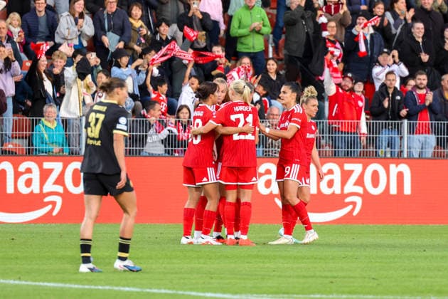 Soccer Europe UEFA Women s Champions League 2026–2027, Matchday 1 of the Group Stage, September 22, 2026, 6:45 p.m. FC Bayern Munich Women vs. Manchester City Women, Sportpark Unterhaching, Unterhaching, Germany. Celebration of FC Bayern Munich Women’s 1–0 goal. Unterhaching, Munich, Sportpark Unterhaching, Bavaria, Germany Copyright: xAmiirxAmedjouax