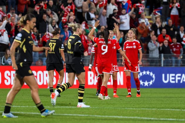 Soccer Europe UEFA Women s Champions League 2026–2027, Matchday 1 of the group stage, September 22, 2026, 6:45 p.m. FC Bayern Munich Women vs. Manchester City Women, Sportpark Unterhaching, Unterhaching, Germany. Celebration after FC Bayern Munich Women’s 2–0 goal. Unterhaching, Munich, Sportpark Unterhaching, Bavaria, Germany Copyright: xAmiirxAmedjouax