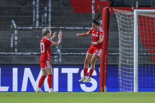 GER, Munich, FC Bayern Munich vs. Manchester City, Women s Champions League, Soccer, UEFA, 2026–2027 Season, uhlsport Park, Matchday 1 in Pictures: Jovana Damnjanovic, FC Bayern Munich Women 9, Goal, Celebration and joy, emotions, goal scored. DFB and DFL regulations prohibit any use of photographs as image sequences and or quasi-video. September 22, 2026 Copyright: HMBxMedia HendrikxHamelau