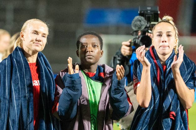 Soccer: UEFA Women s Champions League, Matchday 1, FC Bayern Munich Women vs. Manchester City Women s Football Club on September 22, 2026, at Sportpark Unterhaching in Munich, Germany, 2026–2027 season. Edna Imade, FC Bayern Munich, 29 Giulia Gwinn, FC Bayern Munich; 7 Pernille Harder, FC Bayern Munich; 21 Momoko Tanikawa, FC Bayern Munich; 18 Munich, Sportpark Unterhaching, Germany Copyright: xPhilippxImhofx
